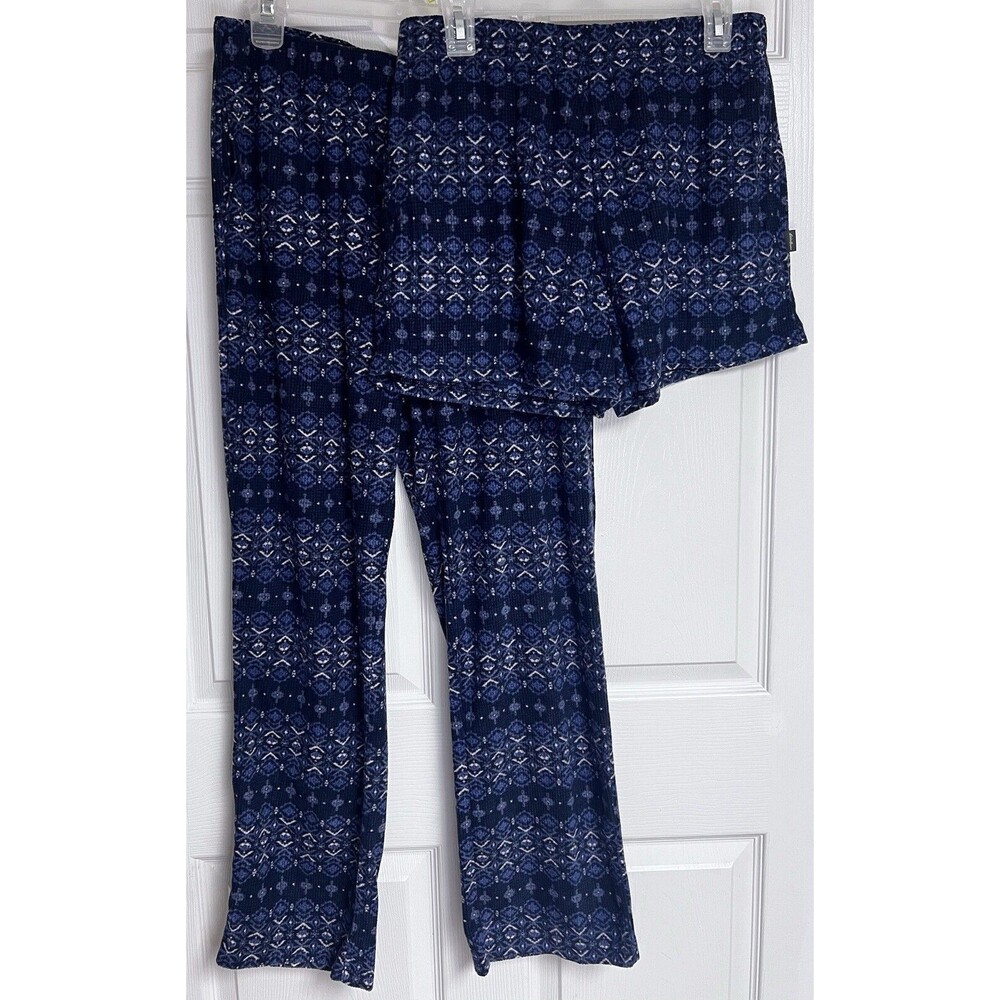 Eddie Bauer Ladies 2 Piece Pajama Bottom Set Pant and Shorts Medium Blue White